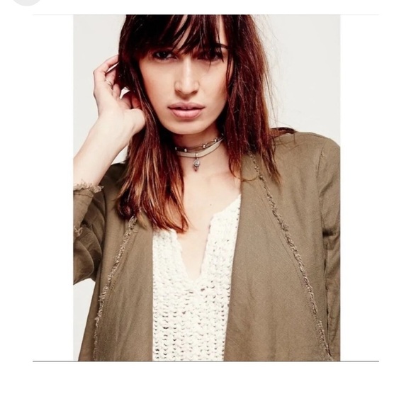 FREE PEOPLE Boho Waterfall Open Front Linen Buckle Raw Hem Distressed Jacket XS - Picture 3 of 16
